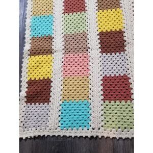 Vintage AFGHAN Crochet Handmade Mid-Century Granny Blanket LARGE 46×67 , 70"s,